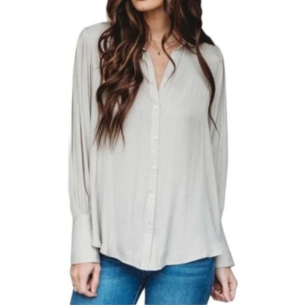 Free People Womens Oyster Serena Silky Shirt Stripe Button Down Shirt Sz M 12025